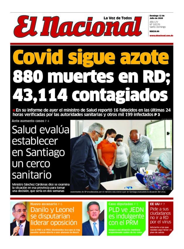 Portada Periódico El Nacional, Domingo 12 de Julio, 2020