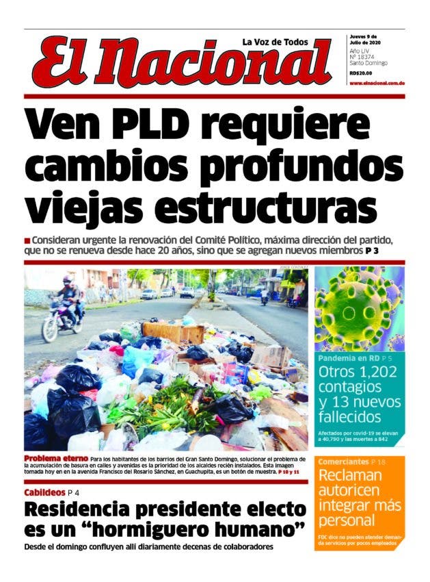 Portada Periódico El Nacional, Jueves 09 de Julio, 2020