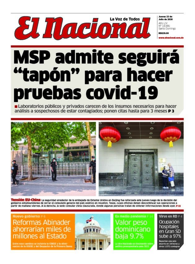 Portada Periódico El Nacional, Jueves 23 de Julio, 2020