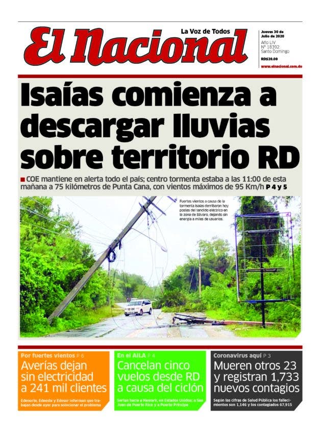 Portada Periódico El Nacional, Jueves 30 de Julio, 2020