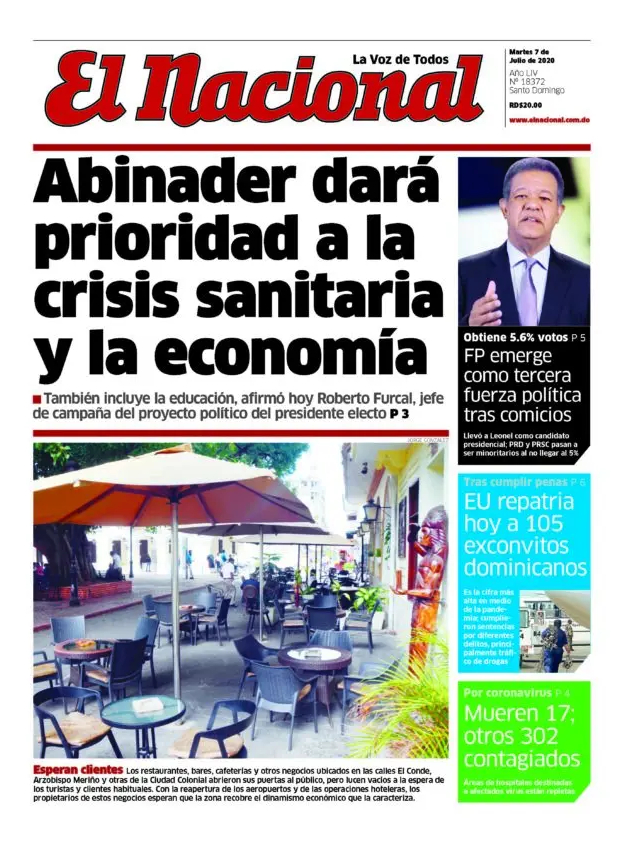 Portada Periódico El Nacional, Martes 07 de Julio, 2020