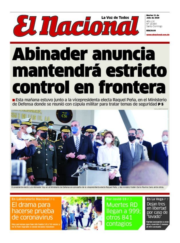 Portada Periódico El Nacional, Martes 21 de Julio, 2020