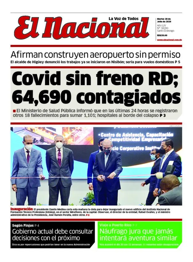 Portada Periódico El Nacional, Martes 28 de Julio, 2020