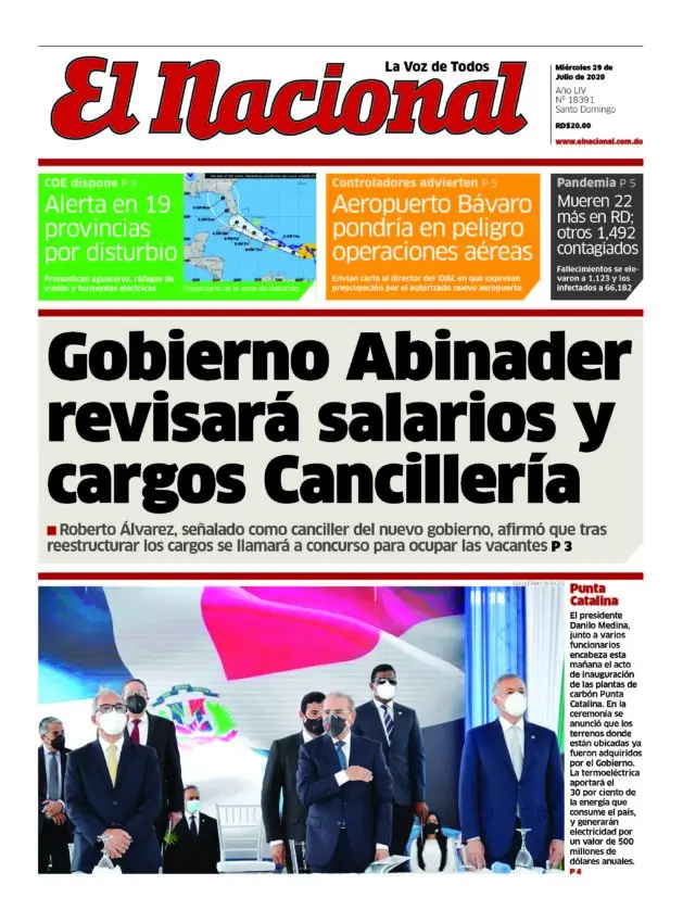 Portada Periódico El Nacional, Miércoles 29 de Julio, 2020
