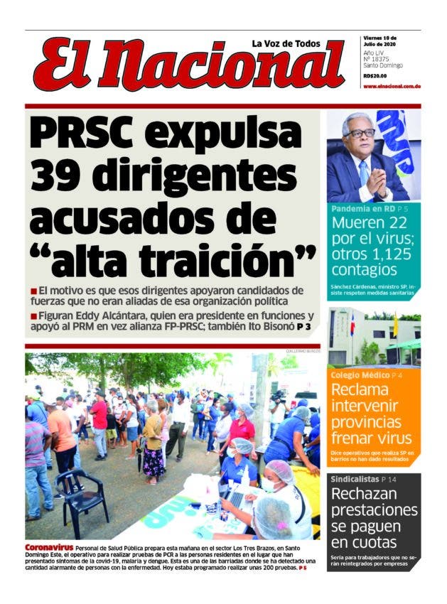 Portada Periódico El Nacional, Viernes 10 de Julio, 2020