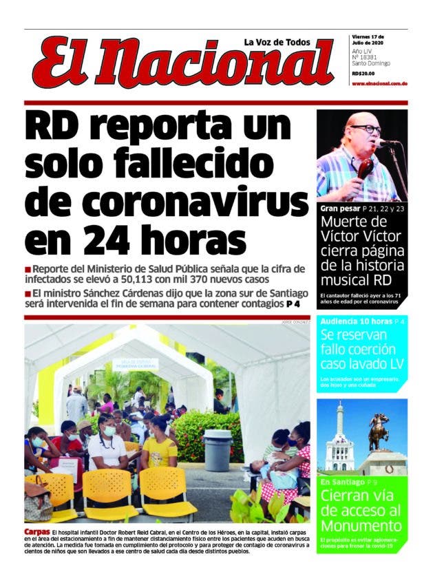 Portada Periódico El Nacional, Viernes 17 de Julio, 2020