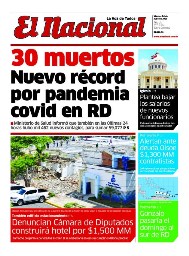Portada Periódico El Nacional, Viernes 24 de Julio, 2020