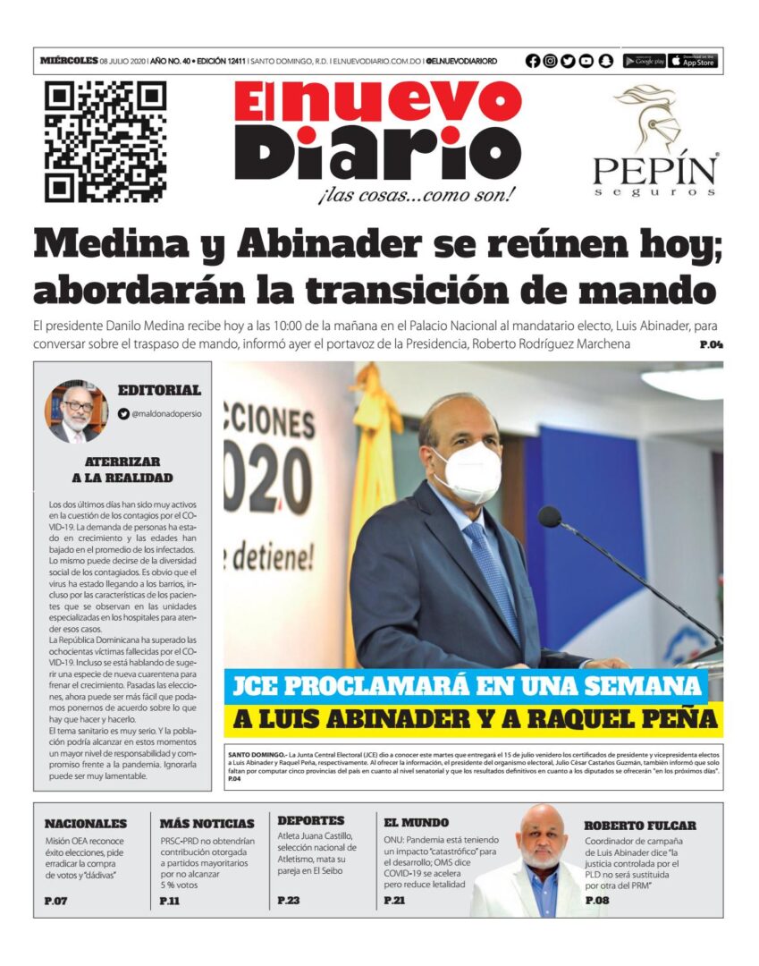 Portada Periódico El Nuevo Diario, Miércoles 08 de Julio, 2020
