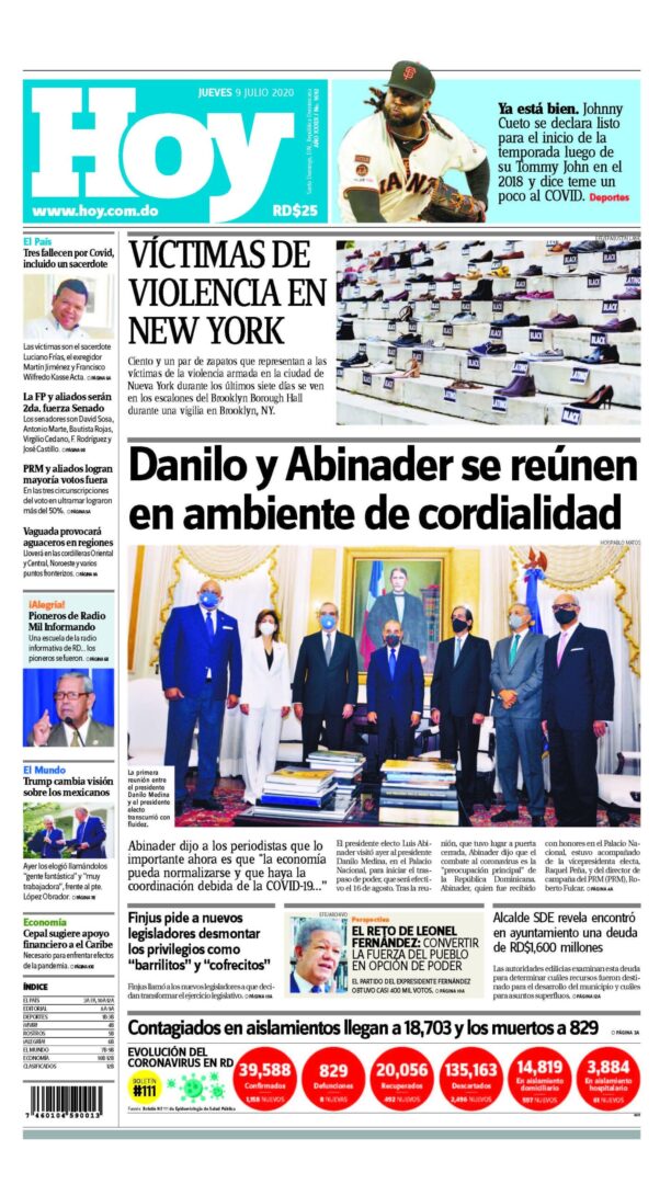 Portada Periódico Hoy, Jueves 09 de Julio, 2020