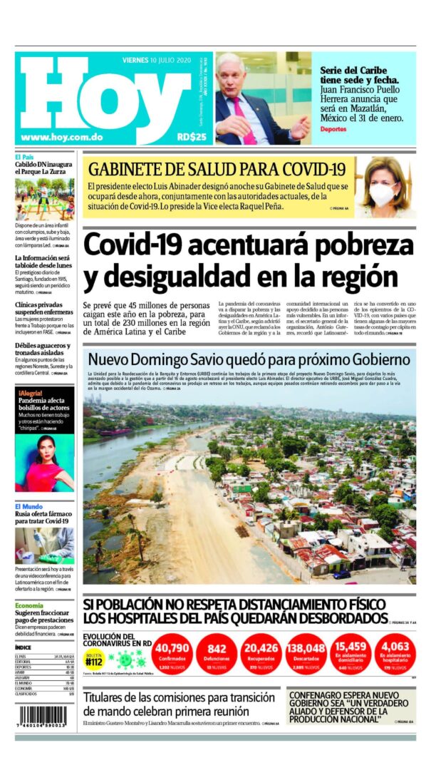 Portada Periódico Hoy, Viernes 10 de Julio, 2020