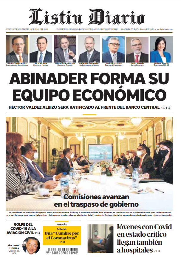 Portada Periódico Listín Diario, Martes 14 de Julio, 2020