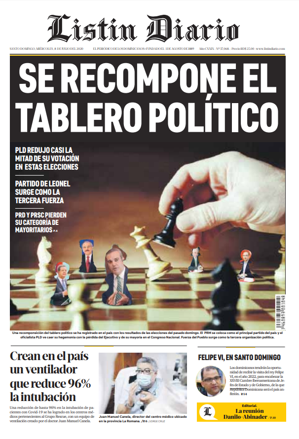 Portada Periódico Listín Diario, Miércoles 08 de Julio, 2020