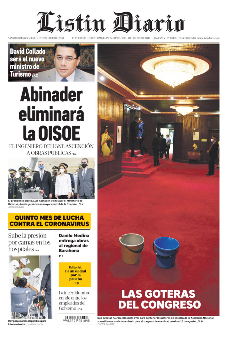 Portada Periódico Listín Diario, Miércoles 22 de Julio, 2020
