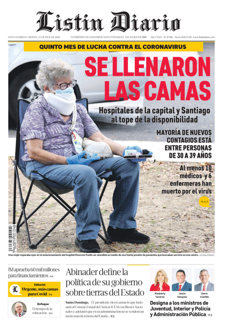 Portada Periódico Listín Diario, Viernes 24 de Julio, 2020