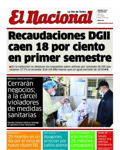 Portada Periódico El Nacional, Domingo 19 de Julio, 2020