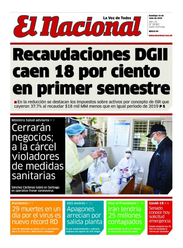 Portada Periódico El Nacional, Domingo 19 de Julio, 2020