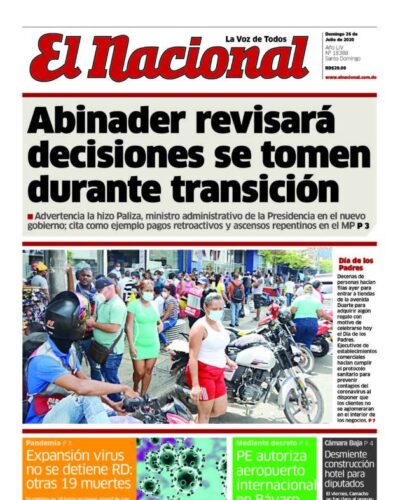 Portada Periódico El Nacional, Domingo 26 de Julio, 2020