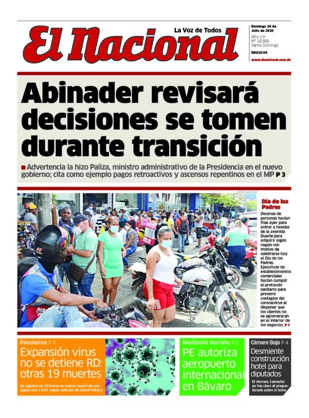Portada Periódico El Nacional, Domingo 26 de Julio, 2020