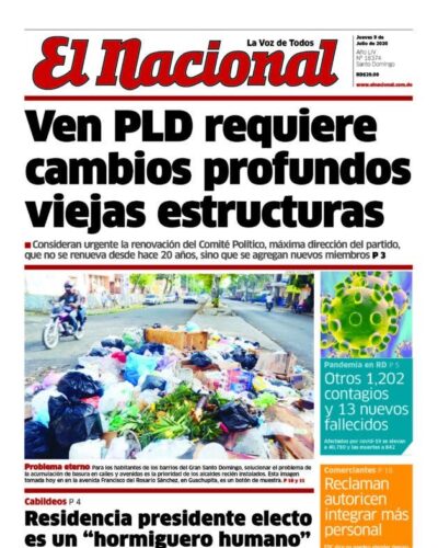 Portada Periódico El Nacional, Jueves 09 de Julio, 2020