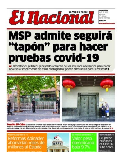 Portada Periódico El Nacional, Jueves 23 de Julio, 2020