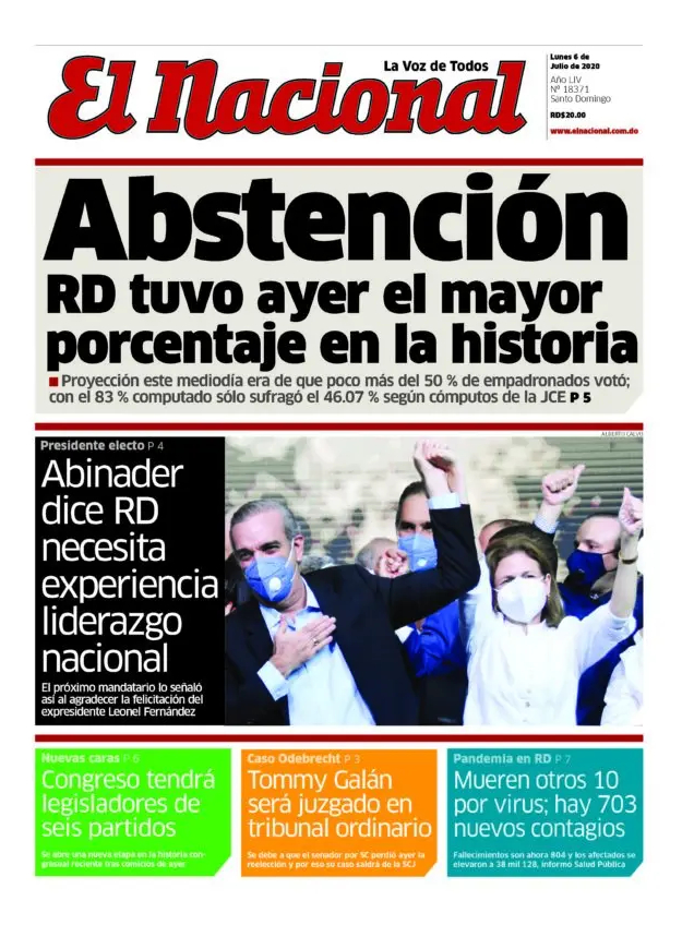 Portada Periódico El Nacional, Lunes 06 de Julio, 2020