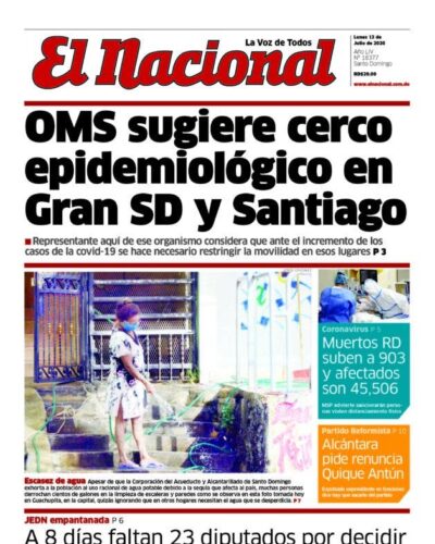 Portada Periódico El Nacional, Lunes 13 de Julio, 2020