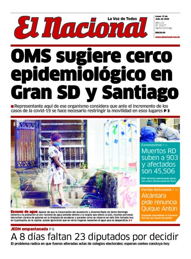 Portada Periódico El Nacional, Lunes 13 de Julio, 2020