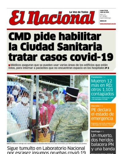 Portada Periódico El Nacional, Lunes 20 de Julio, 2020