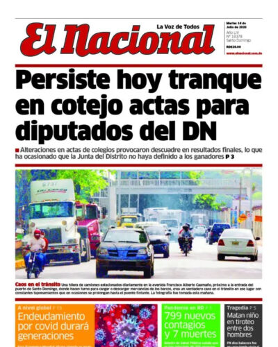 Portada Periódico El Nacional, Martes 14 de Julio, 2020