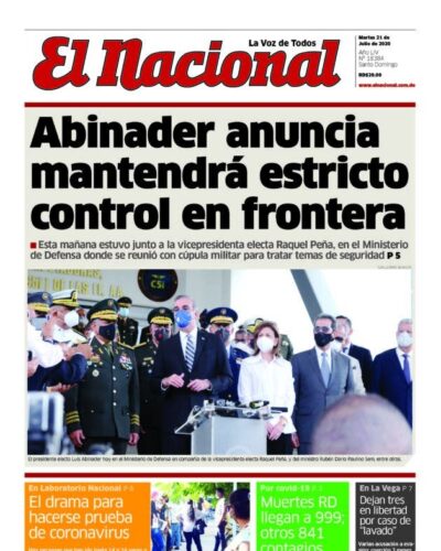 Portada Periódico El Nacional, Martes 21 de Julio, 2020