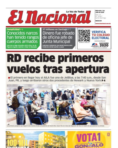 Portada Periódico El Nacional, Miércoles 01 de Julio, 2020