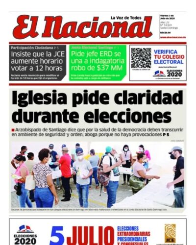 Portada Periódico El Nacional, Viernes 03 de Julio, 2020