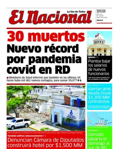 Portada Periódico El Nacional, Viernes 24 de Julio, 2020