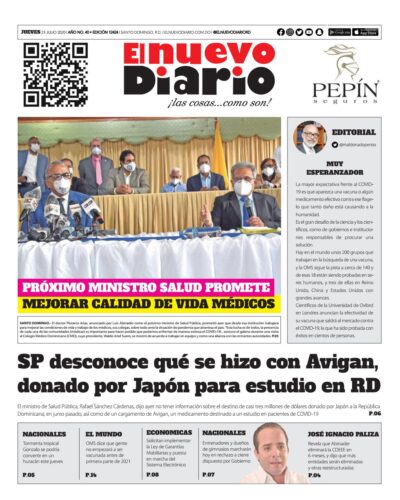 Portada Periódico El Nuevo Diario, Jueves 23 de Julio, 2020