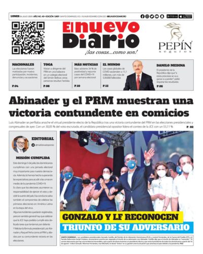 Portada Periódico El Nuevo Diario, Lunes 06 de Julio, 2020