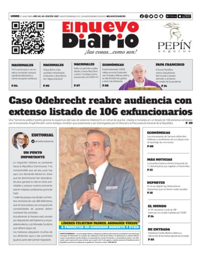 Portada Periódico El Nuevo Diario, Lunes 27 de Julio, 2020