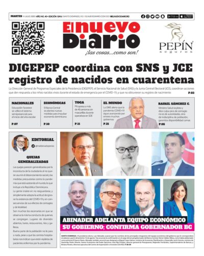 Portada Periódico El Nuevo Diario, Martes 14 de Julio, 2020