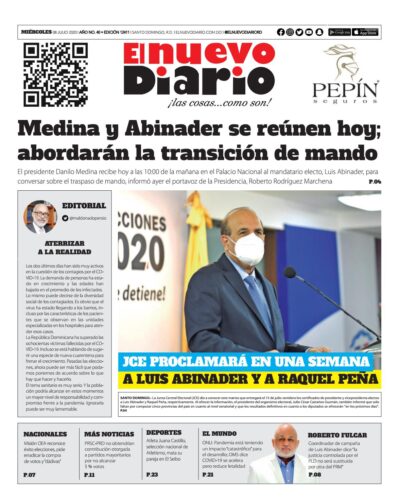 Portada Periódico El Nuevo Diario, Miércoles 08 de Julio, 2020
