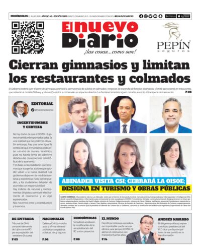Portada Periódico El Nuevo Diario, Miércoles 22 de Julio, 2020