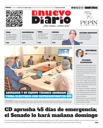 Portada Periódico El Nuevo Diario, Sábado 18 de Julio, 2020