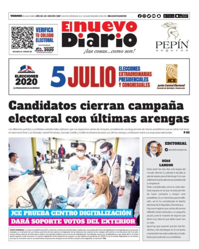 Portada Periódico El Nuevo Diario, Viernes 03 de Julio, 2020