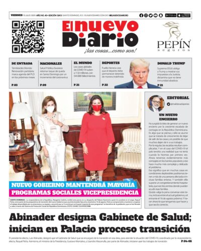 Portada Periódico El Nuevo Diario, Viernes 10 de Julio, 2020