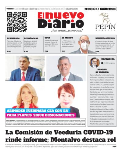 Portada Periódico El Nuevo Diario, Viernes 24 de Julio, 2020