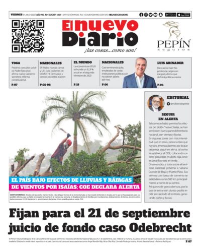Portada Periódico El Nuevo Diario, Viernes 31 de Julio, 2020