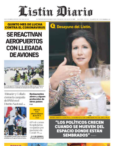 Portada Periódico Listín Diario, Jueves 02 de Julio, 2020