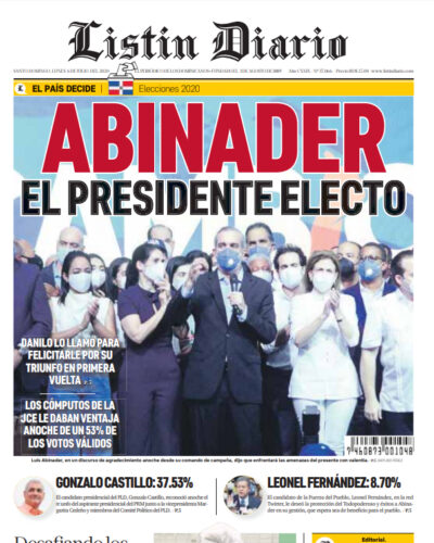 Portada Periódico Listín Diario, Lunes 06 de Julio, 2020
