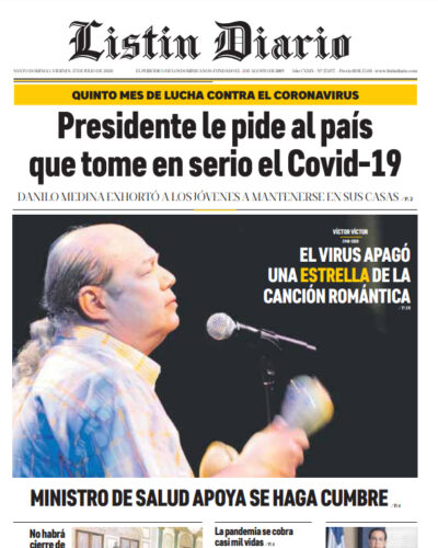 Portada Periódico Listín Diario, Viernes 17 de Julio, 2020