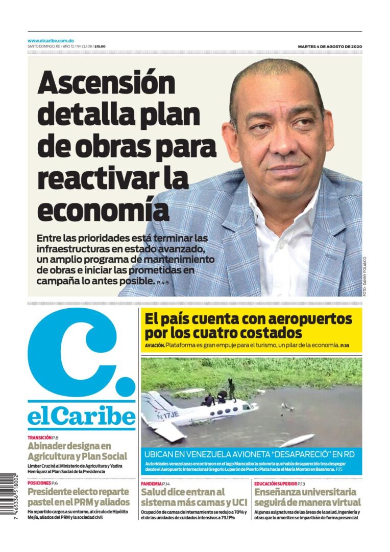 Portada Periódico El Caribe, Martes 04 de Agosto, 2020