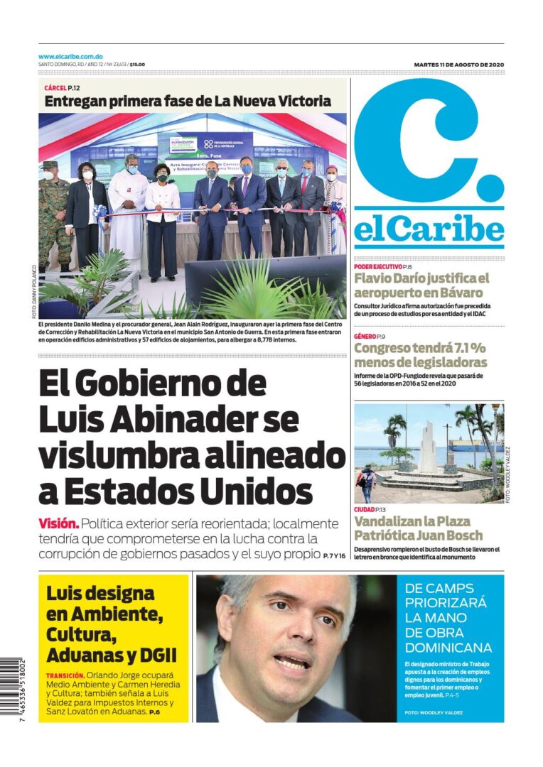 Portada Periódico El Caribe, Martes 11 de Agosto, 2020