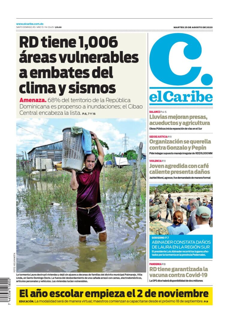 Portada Periódico El Caribe, Martes 25 de Agosto, 2020